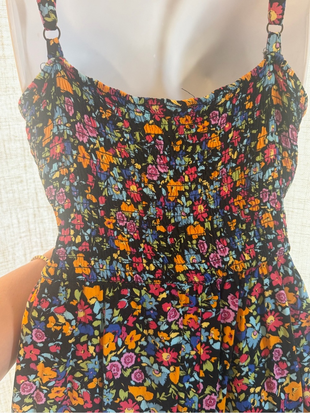 Floral Button-Front Romper in Black with Multicolor Flowers. Faded Glory - Picture 3 of 7